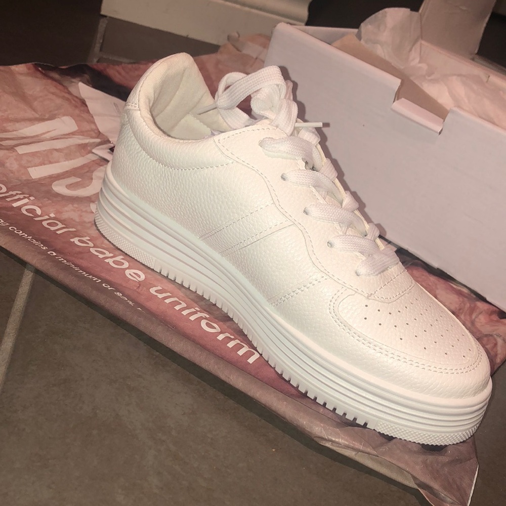 Misguided, white, small, platform sneakers.